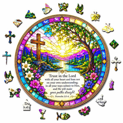 Trust in the Lord, and He Will Make Your Paths Straight - Wooden Jigsaw Puzzle