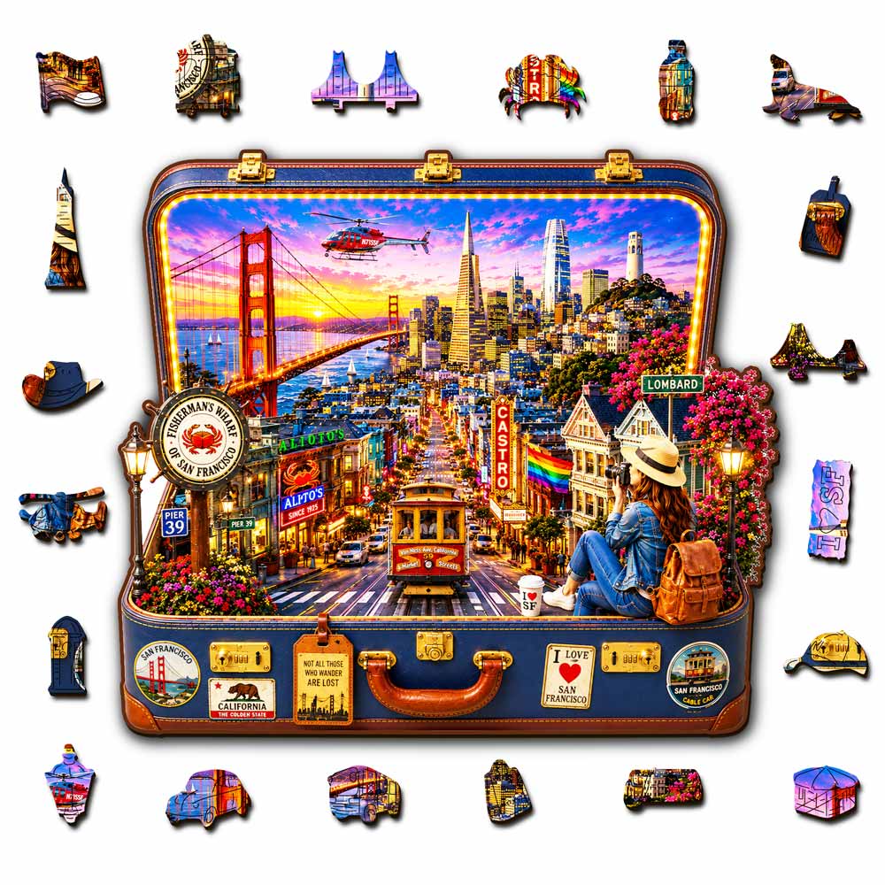 San Francisco City Travel Case - Wooden Jigsaw Puzzle