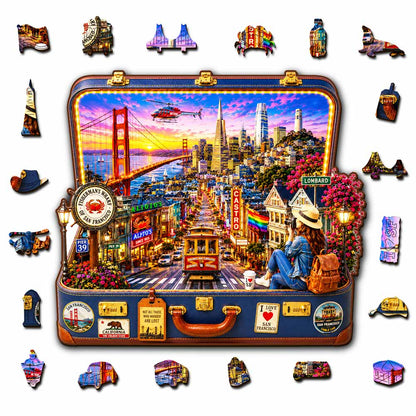 San Francisco City Travel Case - Wooden Jigsaw Puzzle