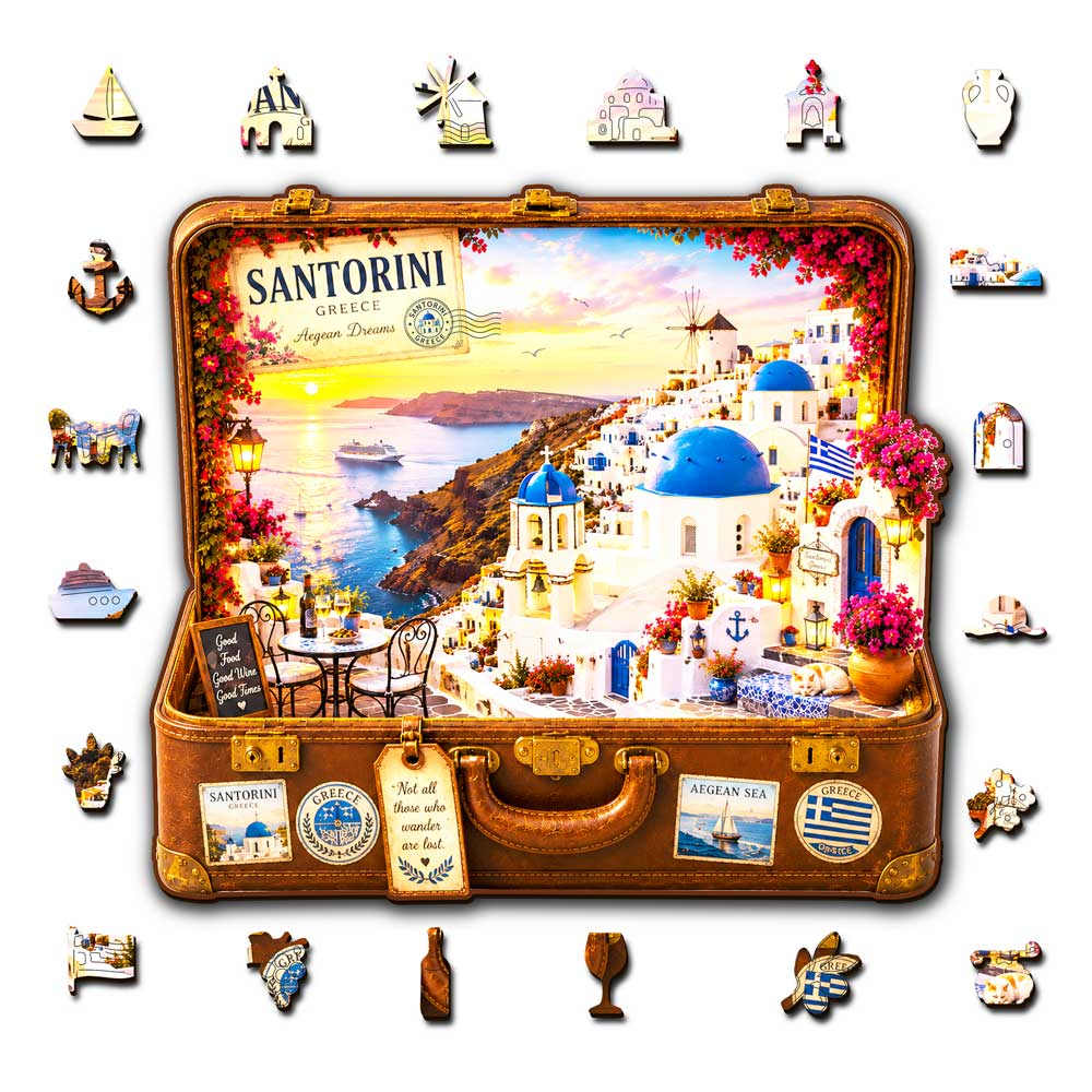 Santorini Travel Case - Wooden Jigsaw Puzzle