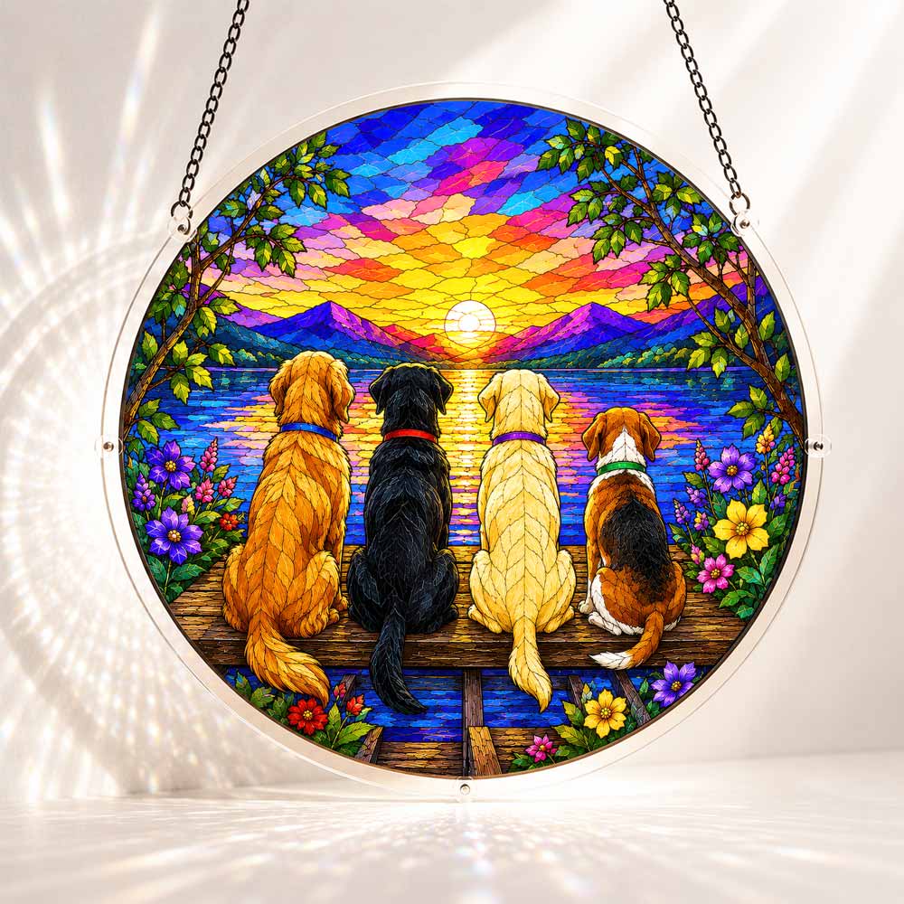 Acrylic Jigsaw Puzzle Suncatcher - Sunset Dogs