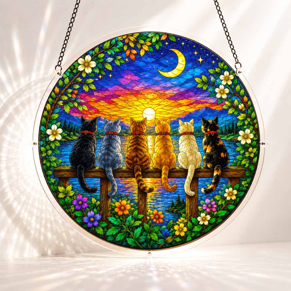 Acrylic Jigsaw Puzzle Suncatcher - Twilight Cats
