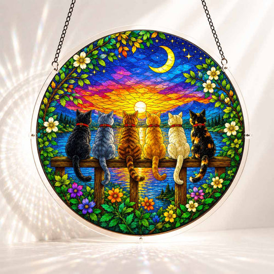 Acrylic Jigsaw Puzzle Suncatcher - Twilight Cats