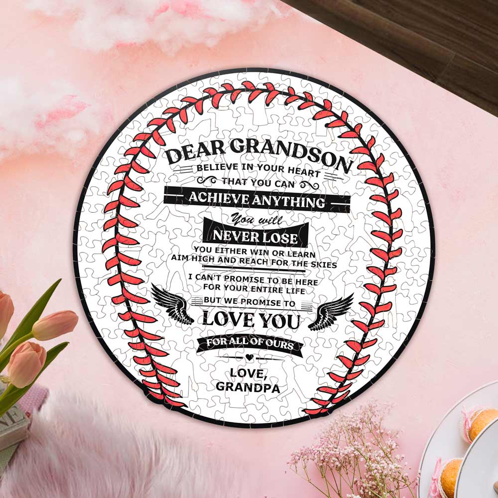 To GrandSon From GrandPa - Baseball Wooden Jigsaw Puzzle