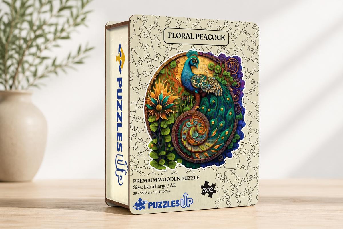 Floral Peacock - Wooden Jigsaw Puzzle