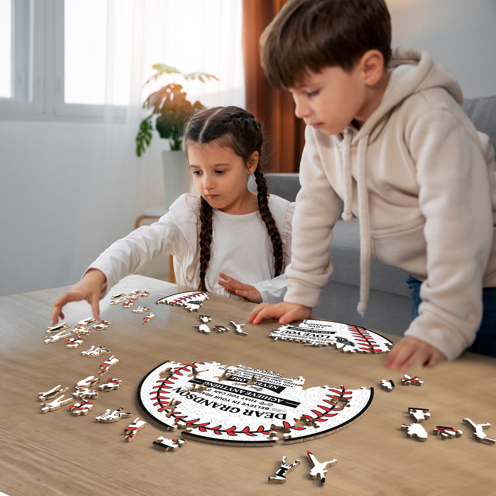 To GrandSon From GrandMa - Baseball Wooden Jigsaw Puzzle