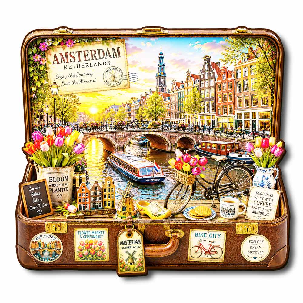 Amsterdam City Travel Case - Wooden Jigsaw Puzzle