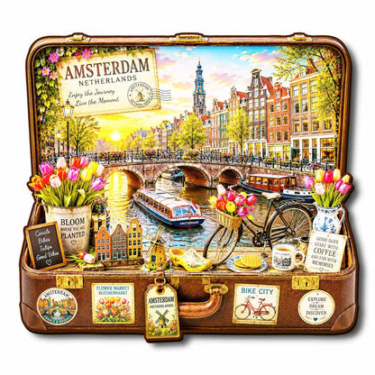Amsterdam City Travel Case - Wooden Jigsaw Puzzle