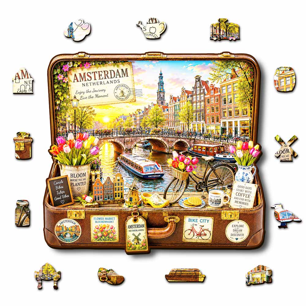 Amsterdam City Travel Case - Wooden Jigsaw Puzzle