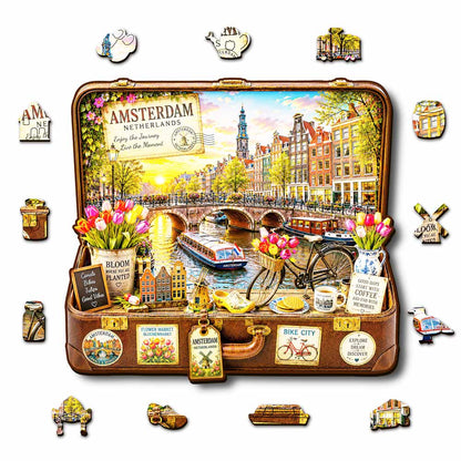 Amsterdam City Travel Case - Wooden Jigsaw Puzzle