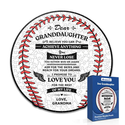 To GrandDaughter From GrandMa - Baseball Wooden Jigsaw Puzzle