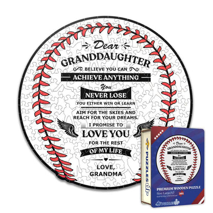 To GrandDaughter From GrandMa - Baseball Wooden Jigsaw Puzzle