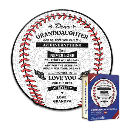 To GrandDaughter From GrandPa - Baseball Wooden Jigsaw Puzzle