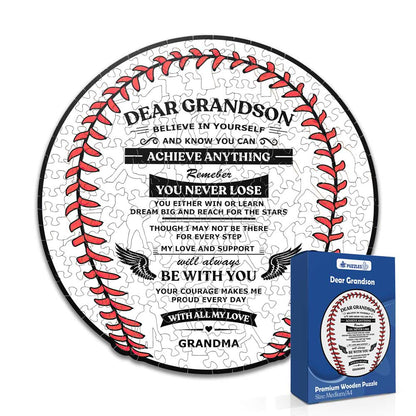 To GrandSon From GrandMa - Baseball Wooden Jigsaw Puzzle