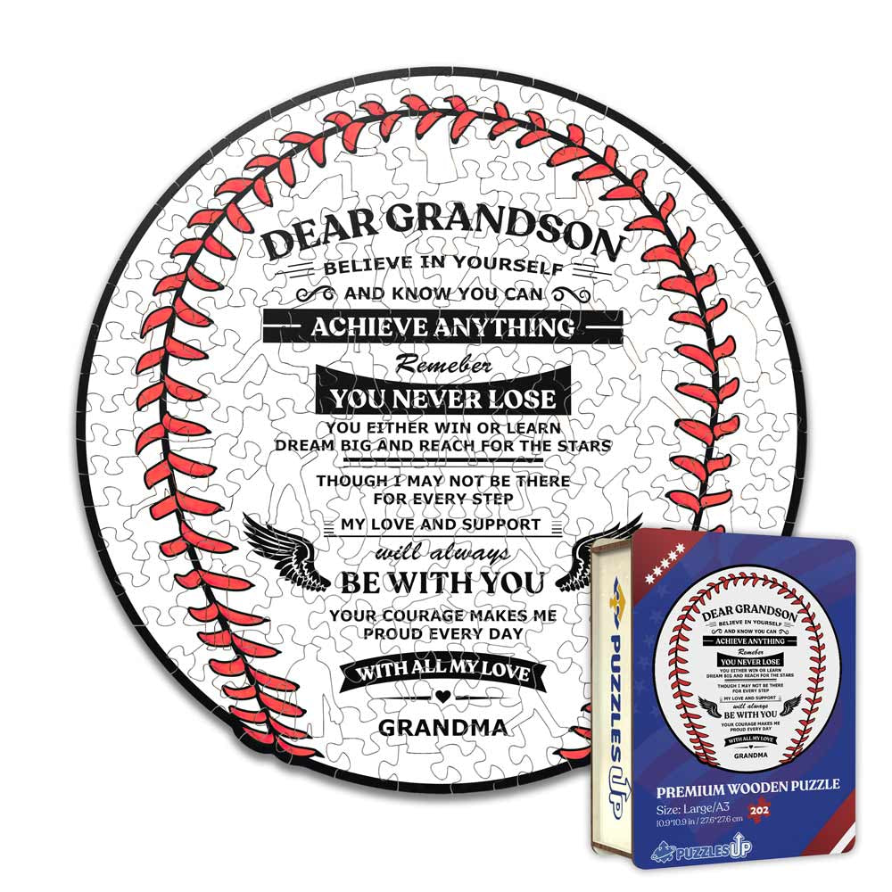 To GrandSon From GrandMa - Baseball Wooden Jigsaw Puzzle