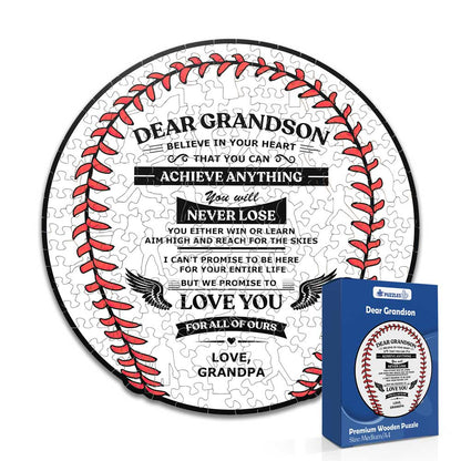 To GrandSon From GrandPa - Baseball Wooden Jigsaw Puzzle