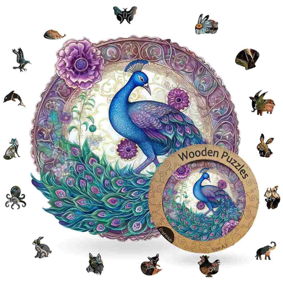 Animal Jigsaw Puzzle > Wooden Jigsaw Puzzle > Jigsaw Puzzle A3+Wooden Box Enchanted Feather Peacock - Jigsaw Puzzle
