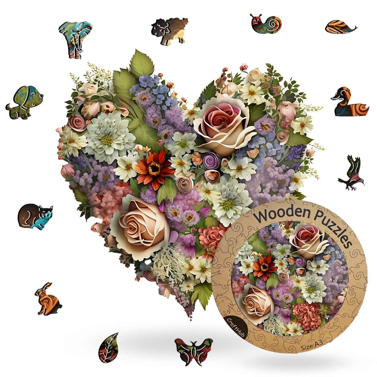 Floral Embrace - Wooden Jigsaw Puzzle - PuzzlesUp