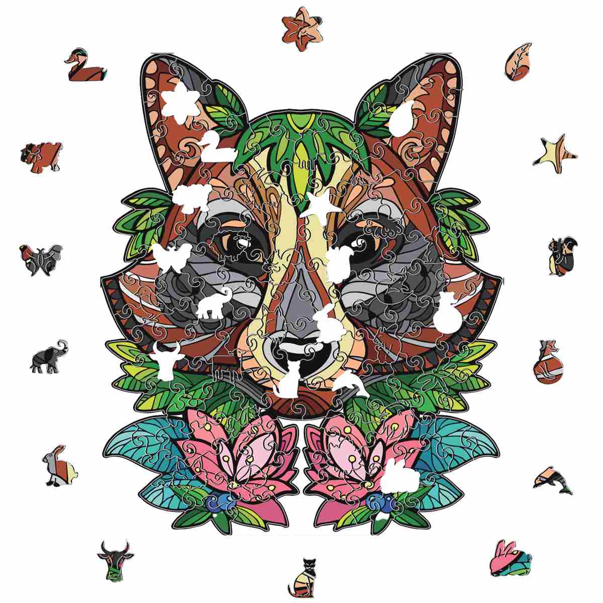 Blooming Raccoon - Wooden Jigsaw Puzzle